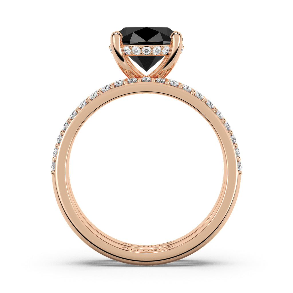 Oval Cut Black Diamond with Diamond Halo  Bridal Ring Set 14K Rose Gold (4.49ct)