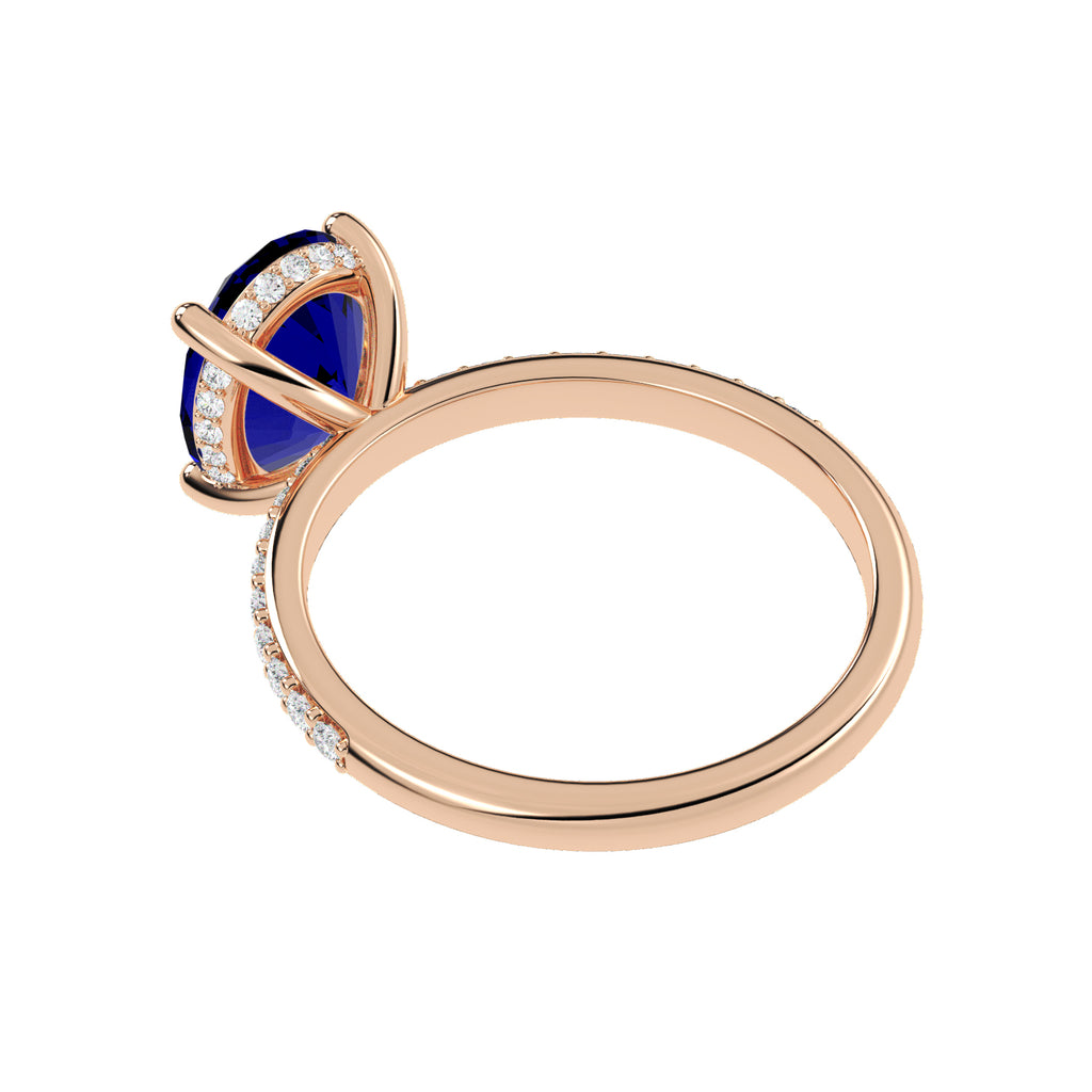 Oval Cut Blue Sapphire & Diamond Engagement Ring 14K Rose Gold (4.07ct)