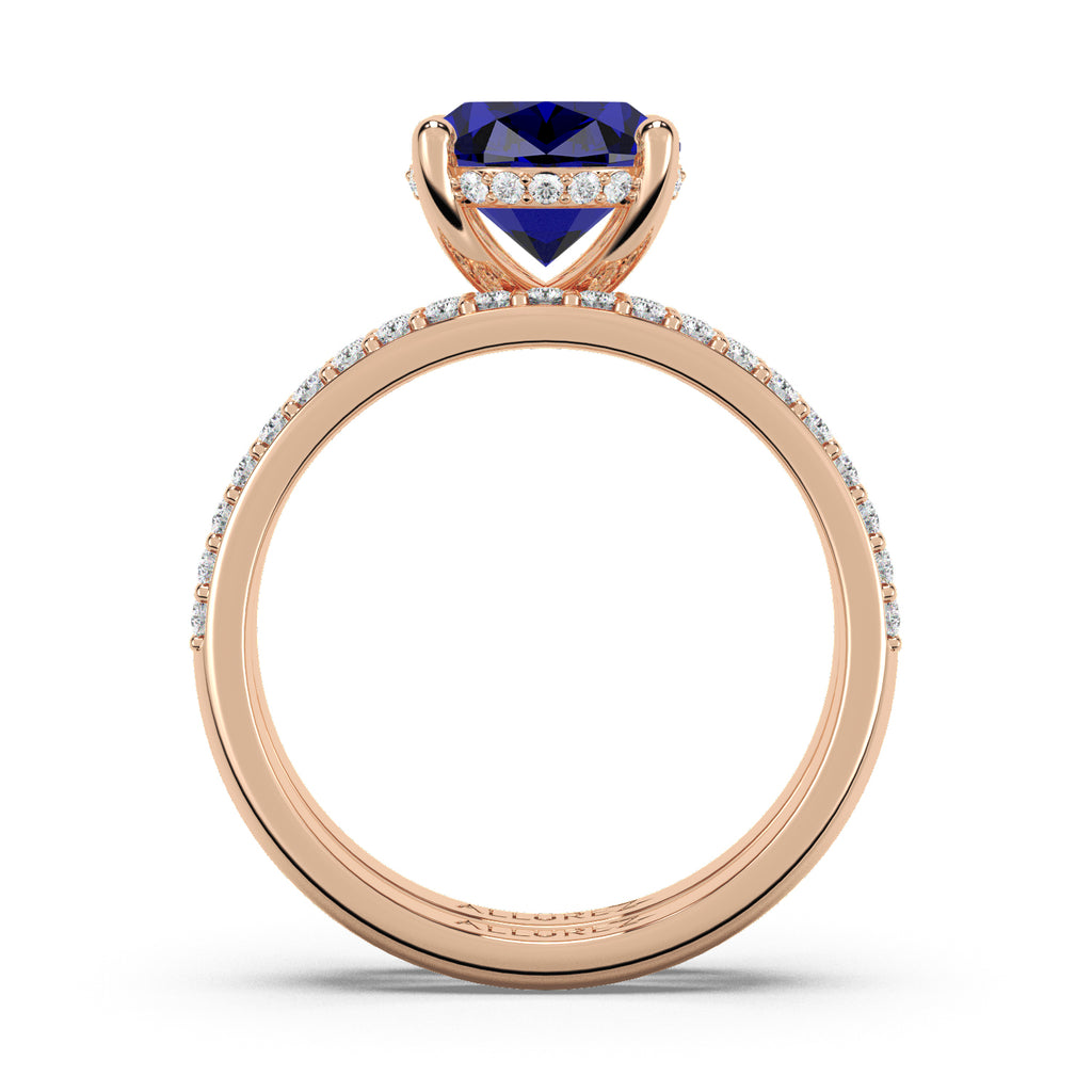 Oval Cut Lab Blue Sapphire & Lab Diamond Bridal Ring Set 14K Rose Gold (4.29ct)