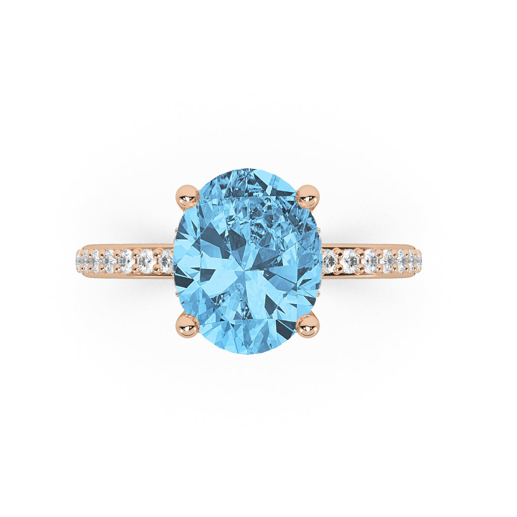 Oval Cut Blue Topaz with Diamond Halo Engagement Ring 14K Rose Gold (4.77ct)