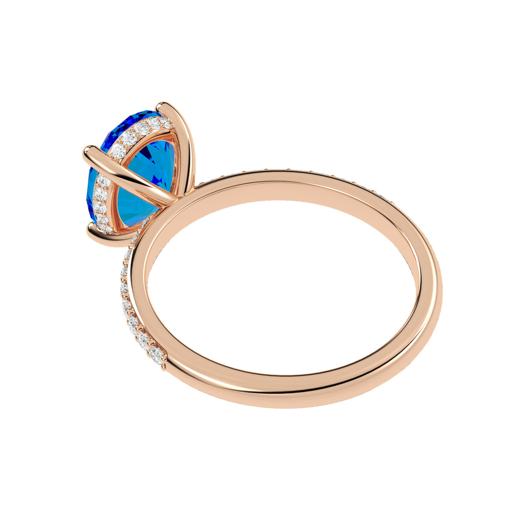 Oval Cut Blue Topaz with Diamond Halo Engagement Ring 14K Rose Gold (4.77ct)