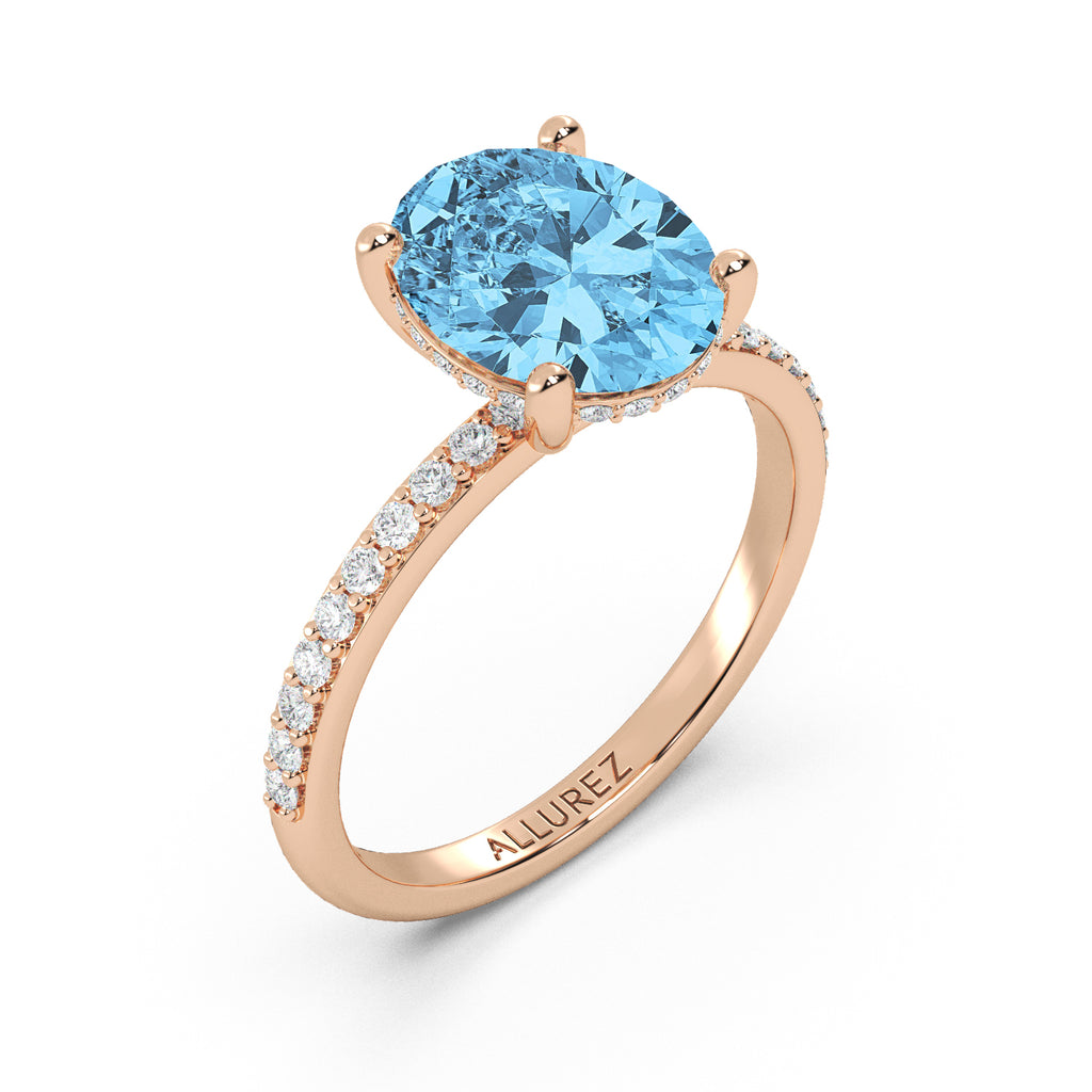 Oval Cut Blue Topaz with Diamond Halo Engagement Ring 14K Rose Gold (4.77ct)