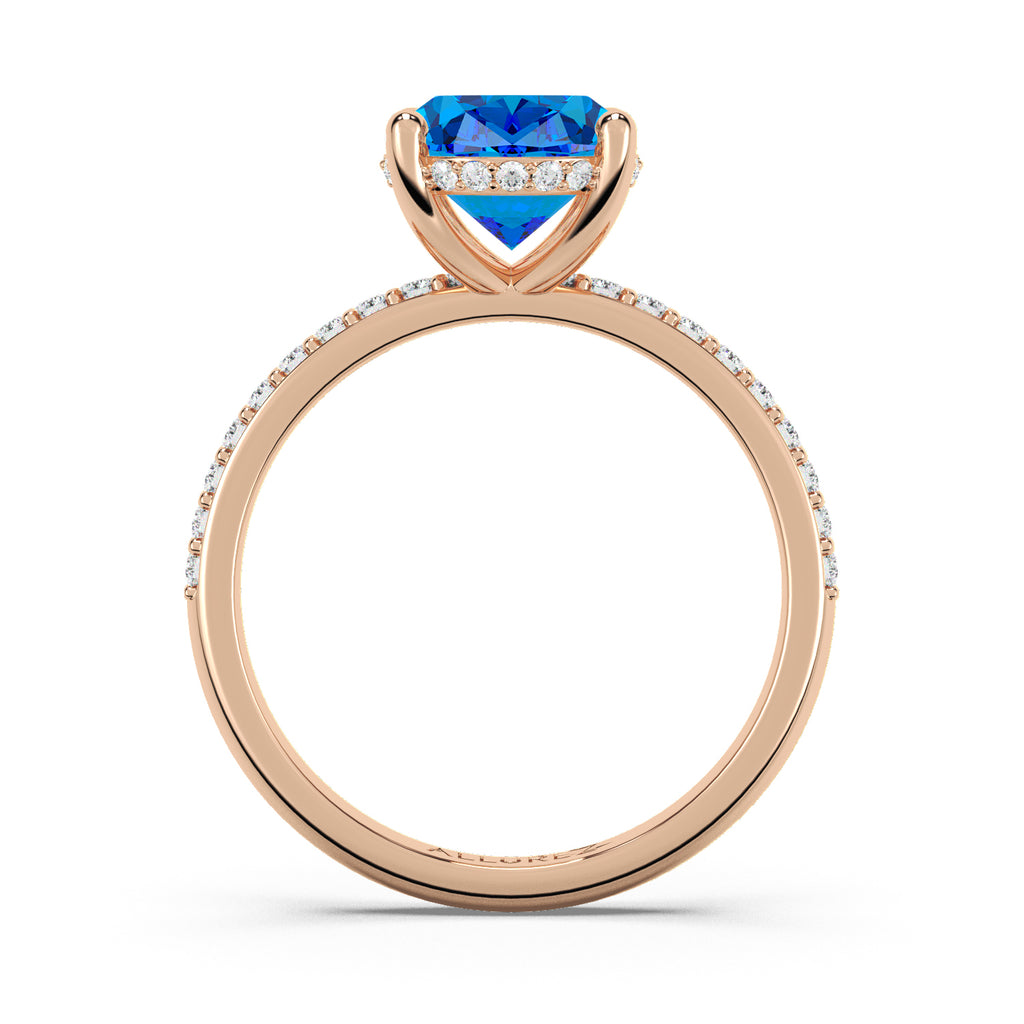 Oval Cut Blue Topaz with Diamond Halo Engagement Ring 14K Rose Gold (4.77ct)