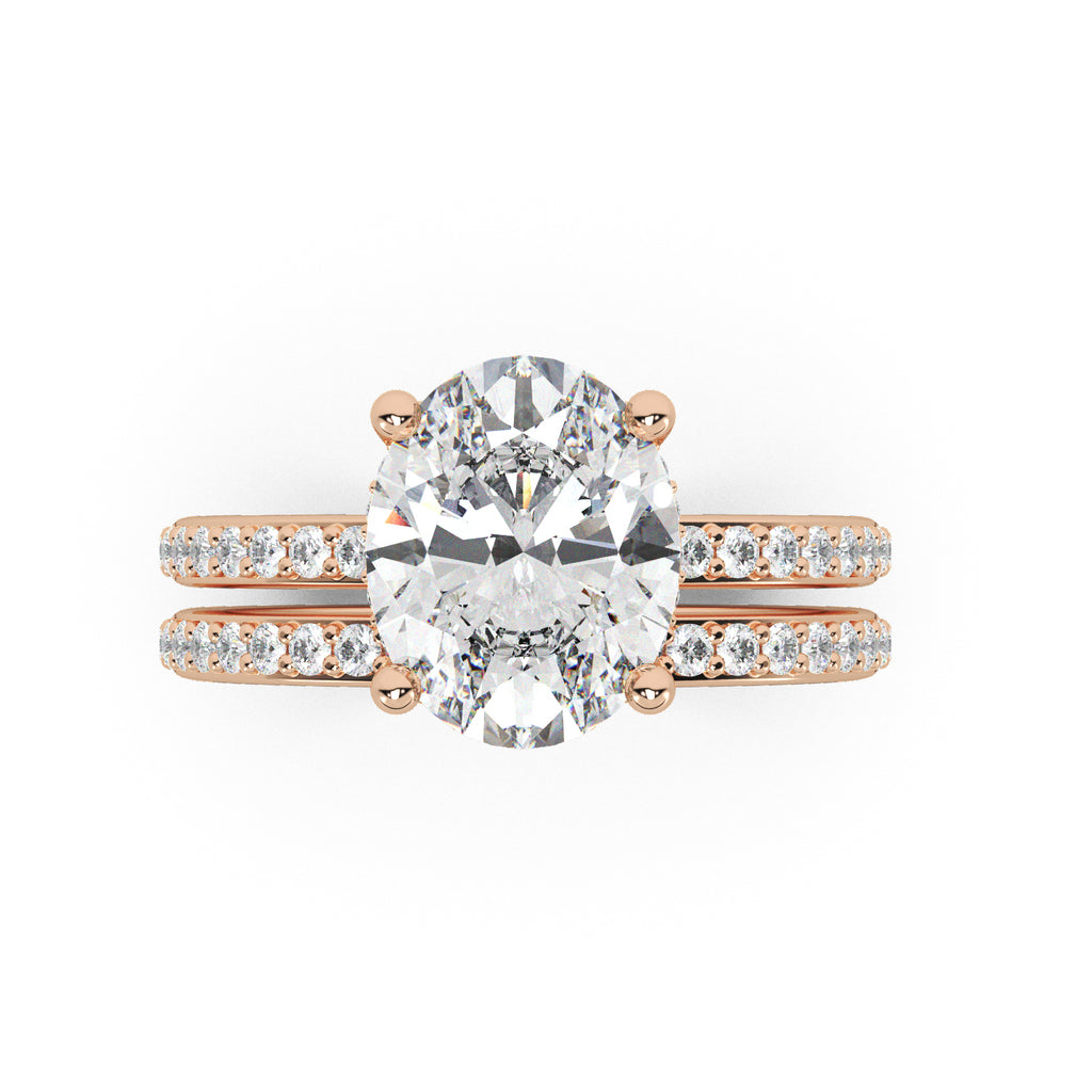 Oval Cut Natural Diamond with Hidden Halo  Bridal Ring Set 14K Rose Gold (4.49ct)