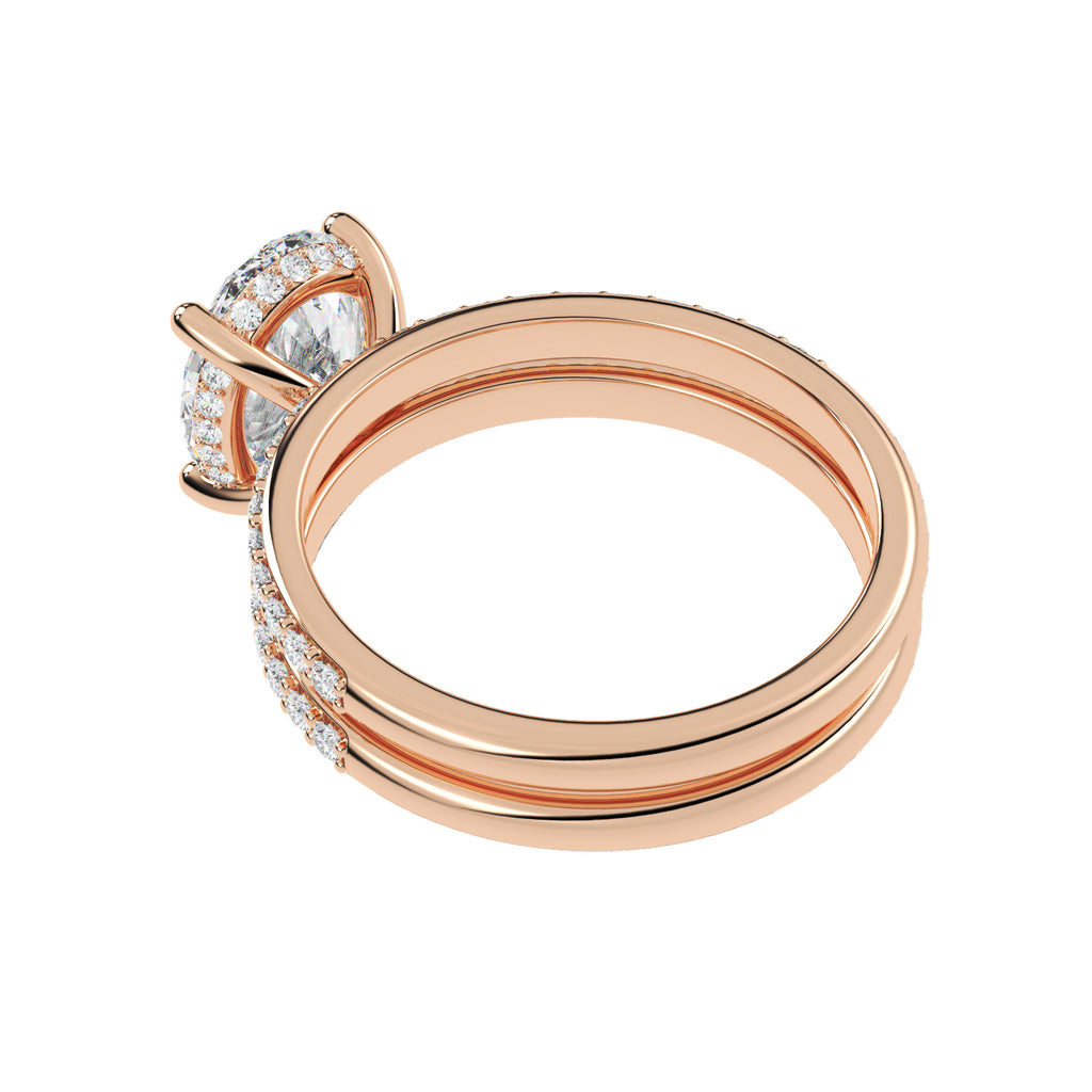 Oval Cut Natural Diamond with Hidden Halo  Bridal Ring Set 14K Rose Gold (4.49ct)