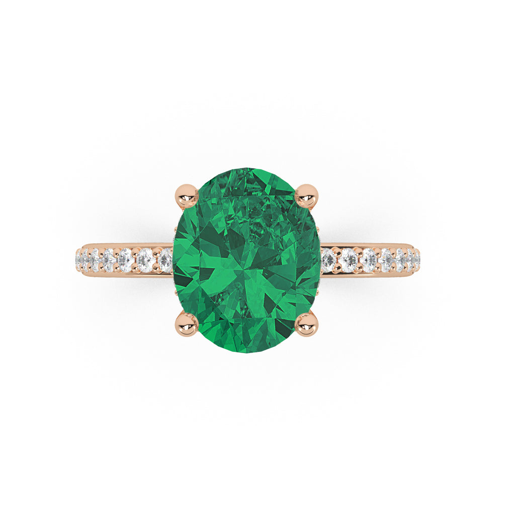 Oval Cut Emerald with Hidden Halo Engagement Ring 14K Rose Gold (4.02ct)