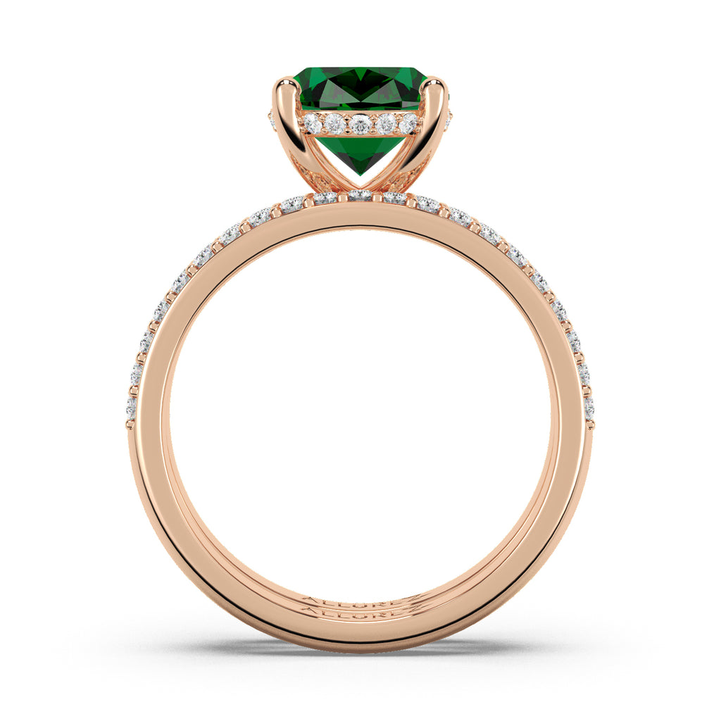 Oval Cut Lab Emerald with Hidden Halo  Bridal Ring Set 14K Rose Gold (4.24ct)