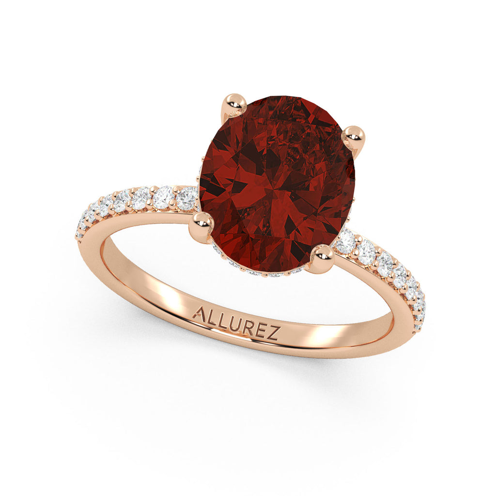 Oval Cut Garnet with Hidden Halo Engagement Ring 14K Rose Gold (4.02ct)