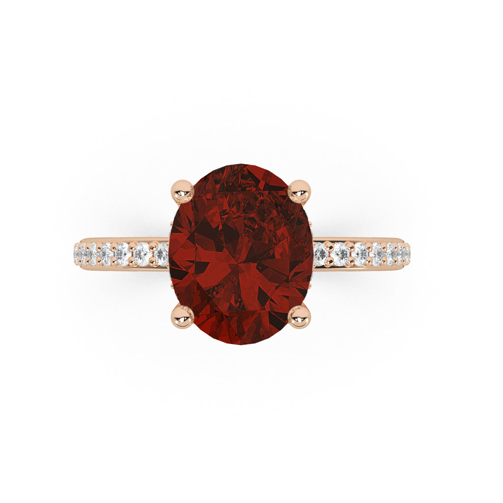 Oval Cut Garnet with Hidden Halo Engagement Ring 14K Rose Gold (4.02ct)