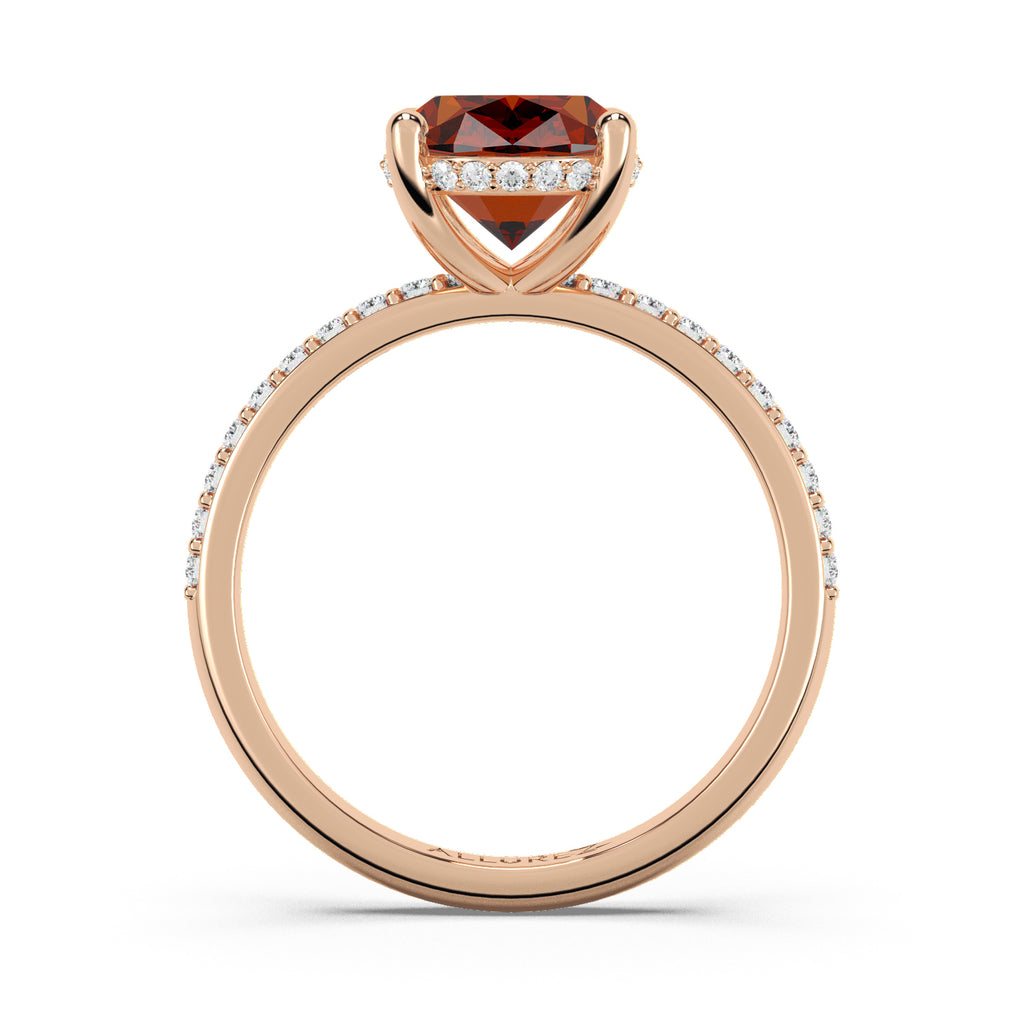 Oval Cut Garnet with Hidden Halo Engagement Ring 14K Rose Gold (4.02ct)