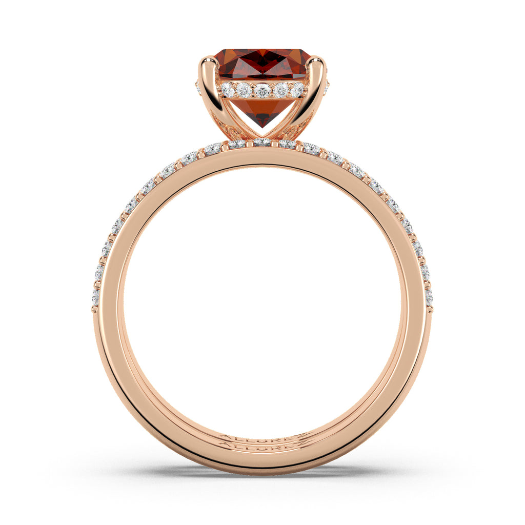 Oval Cut Garnet with Hidden Halo  Bridal Ring Set 14K Rose Gold (4.24ct)