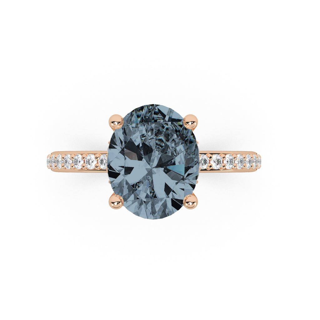 Oval Cut Gray Spinel with Hidden Halo Engagement Ring 14K Rose Gold (4.00ct)