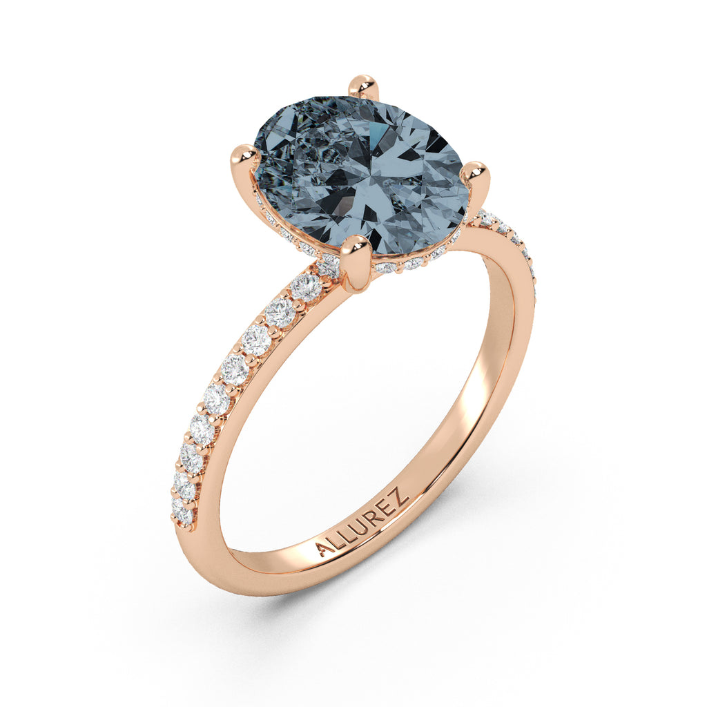 Oval Cut Gray Spinel with Hidden Halo Engagement Ring 14K Rose Gold (4.00ct)