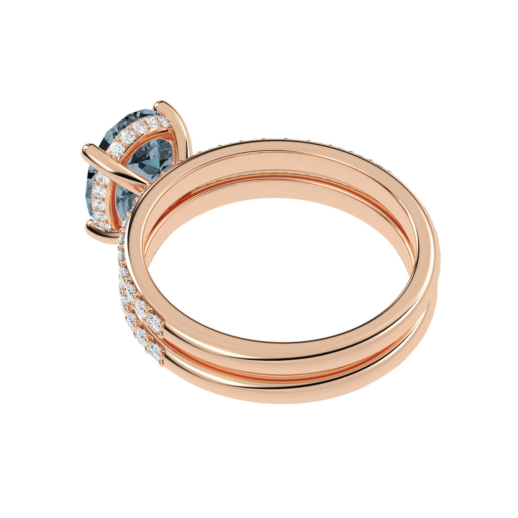 Oval Cut Gray Spinel with Hidden Halo  Bridal Ring Set 14K Rose Gold (4.22ct)