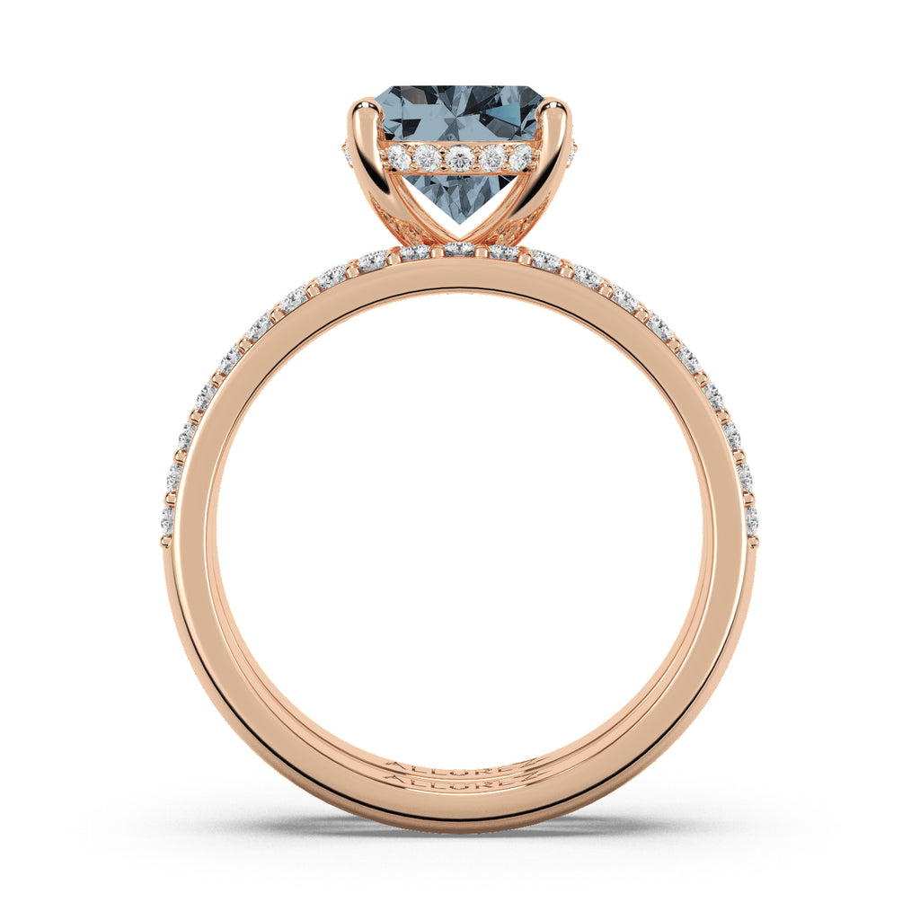 Oval Cut Gray Spinel with Hidden Halo  Bridal Ring Set 14K Rose Gold (4.22ct)
