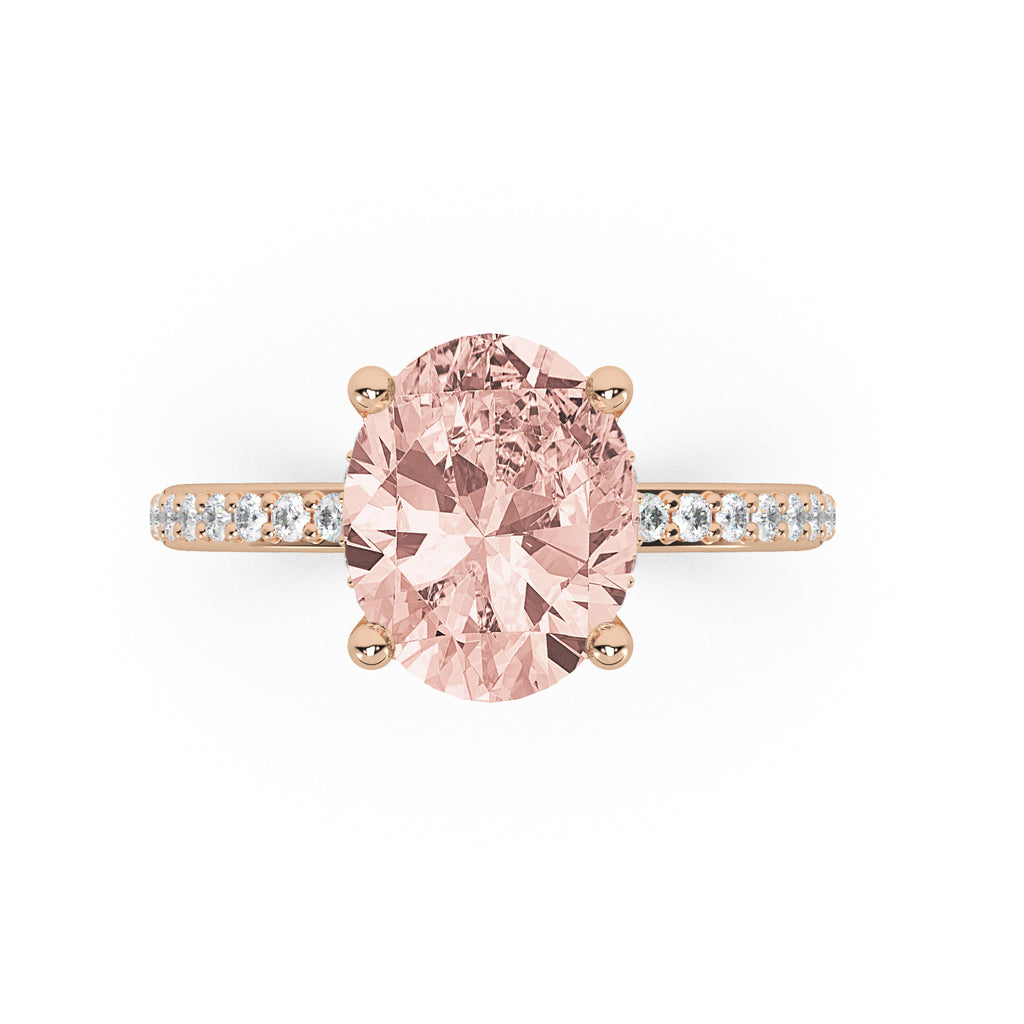 Oval Cut Morganite with Hidden Halo Engagement Ring 14K Rose Gold (3.80ct)
