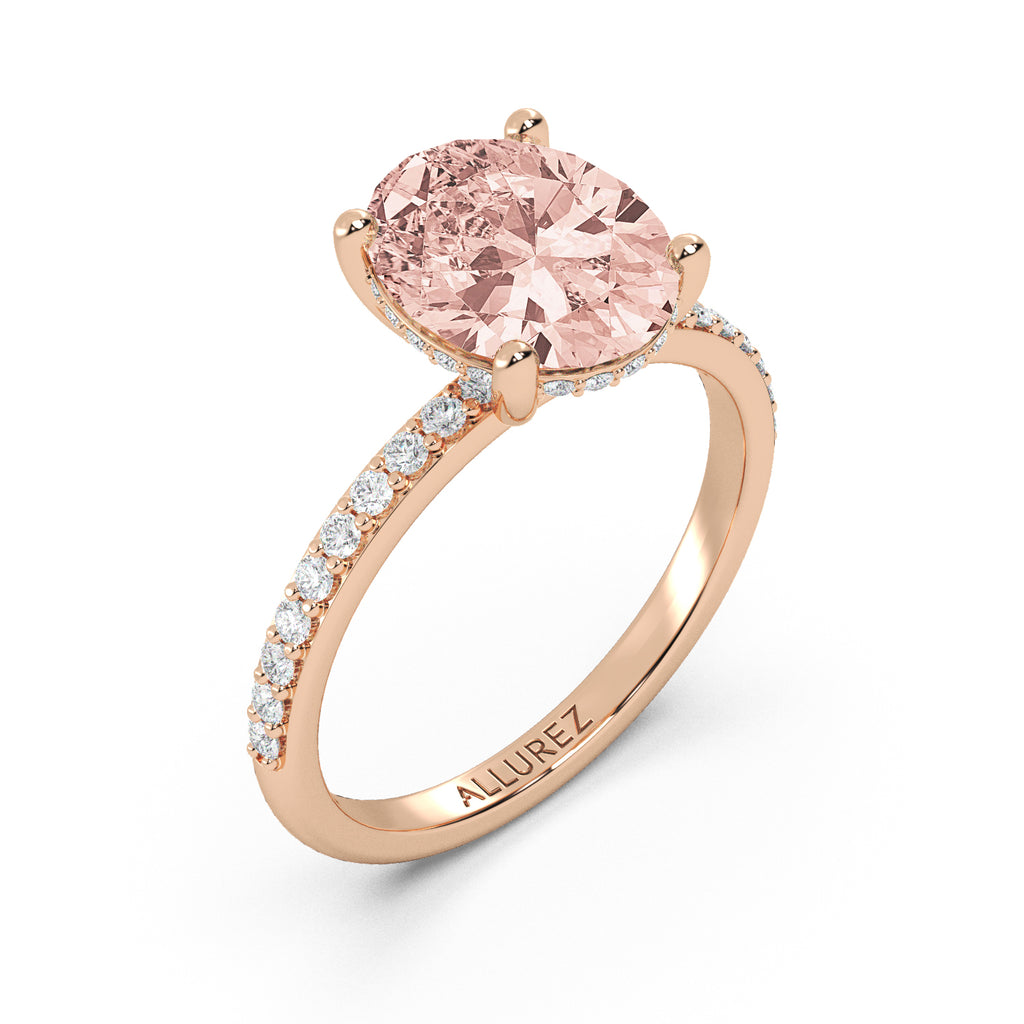 Oval Cut Morganite with Hidden Halo Engagement Ring 14K Rose Gold (3.80ct)