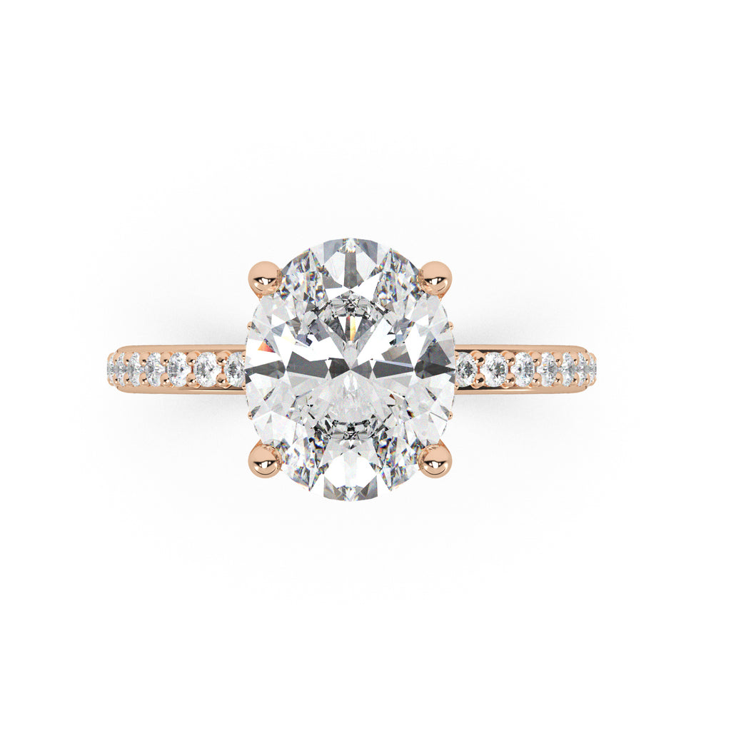 Oval Cut Moissanite with Hidden Halo Engagement Ring 14K Rose Gold (4.00ct)