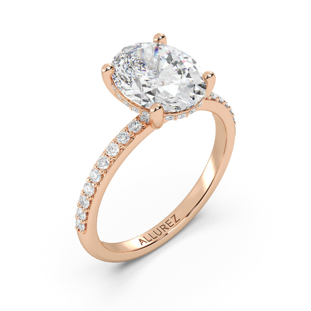 Oval Cut Moissanite with Hidden Halo Engagement Ring 14K Rose Gold (4.00ct)
