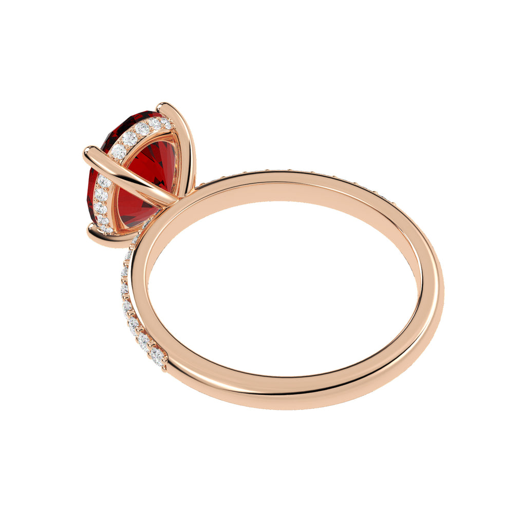 Oval Cut Lab Ruby with Hidden Lab Diamond Engagement Ring 14K Rose Gold (4.07ct)