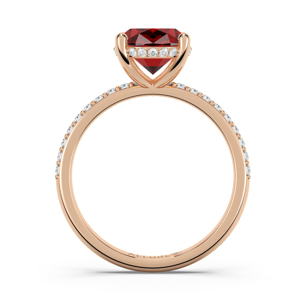 Oval Cut Ruby with Hidden Halo Engagement Ring 14K Rose Gold (4.07ct)