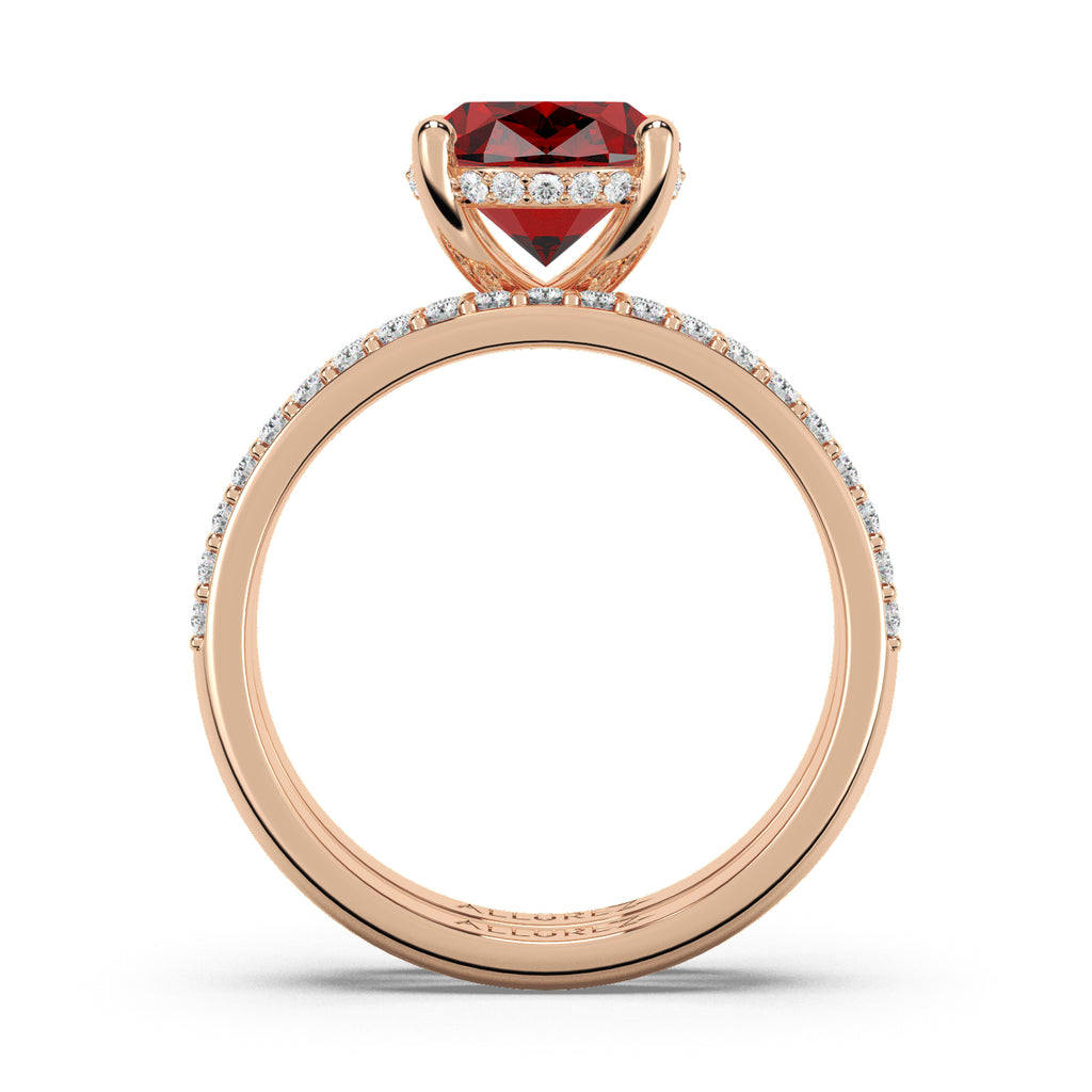 Oval Cut Lab Ruby with Hidden Lab Diamond Bridal Ring Set 14K Rose Gold (4.29ct)