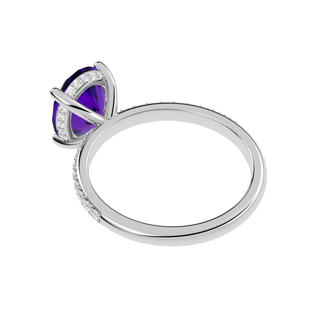 Oval Cut Amethyst Diamond Halo Engagement Ring 14K White Gold (3.47ct)