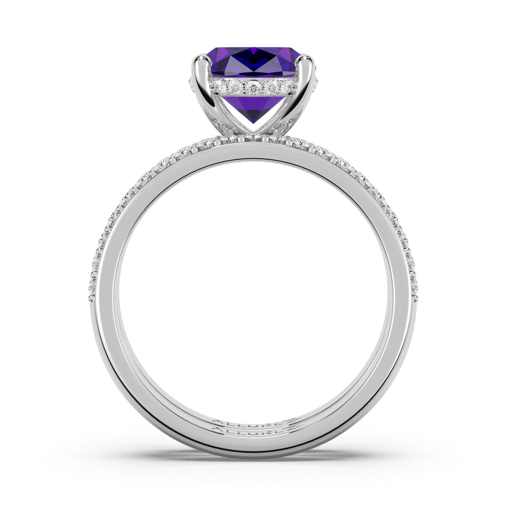 Oval Cut Amethyst with Hidden Halo  Bridal Ring Set 14K White Gold (3.69ct)