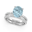 Oval Cut Aquamarine with Diamond Halo  Bridal Ring Set 14K White Gold (3.49ct)