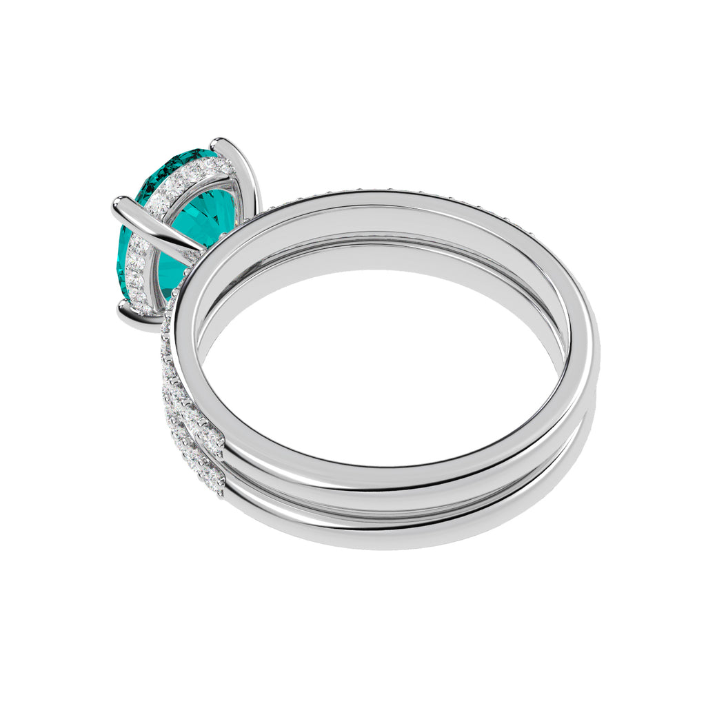 Oval Cut Aquamarine with Diamond Halo Bridal Ring Set 14K White Gold (3.49ct)
