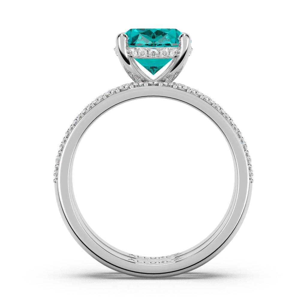 Oval Cut Aquamarine with Diamond Halo Bridal Ring Set 14K White Gold (3.49ct)