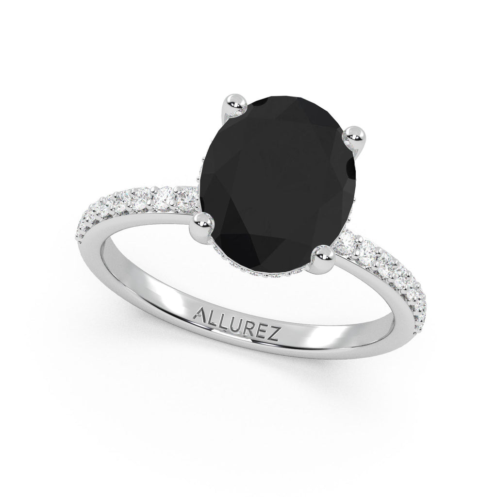 Oval Cut Black Diamond with Diamond Halo Engagement Ring 14K White Gold (4.27ct)