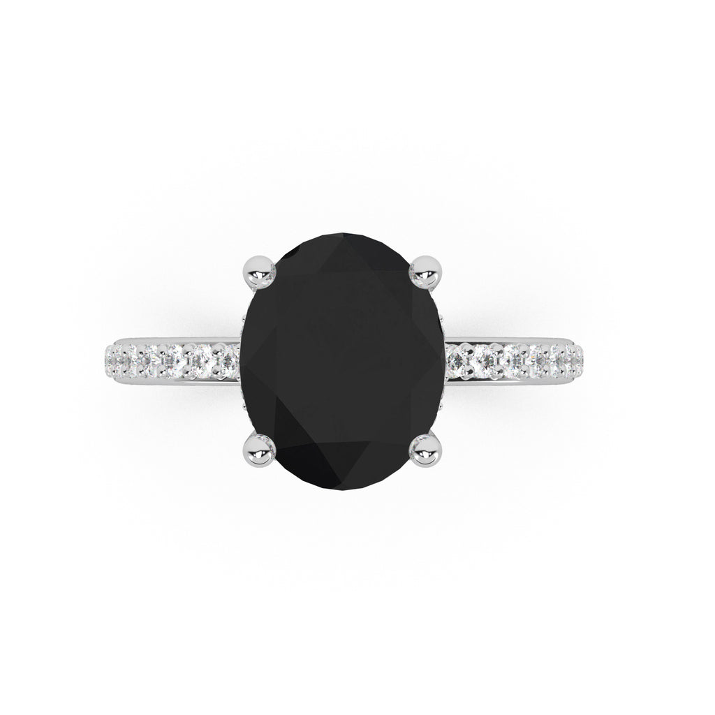 Oval Cut Black Diamond with Diamond Halo Engagement Ring 14K White Gold (4.27ct)