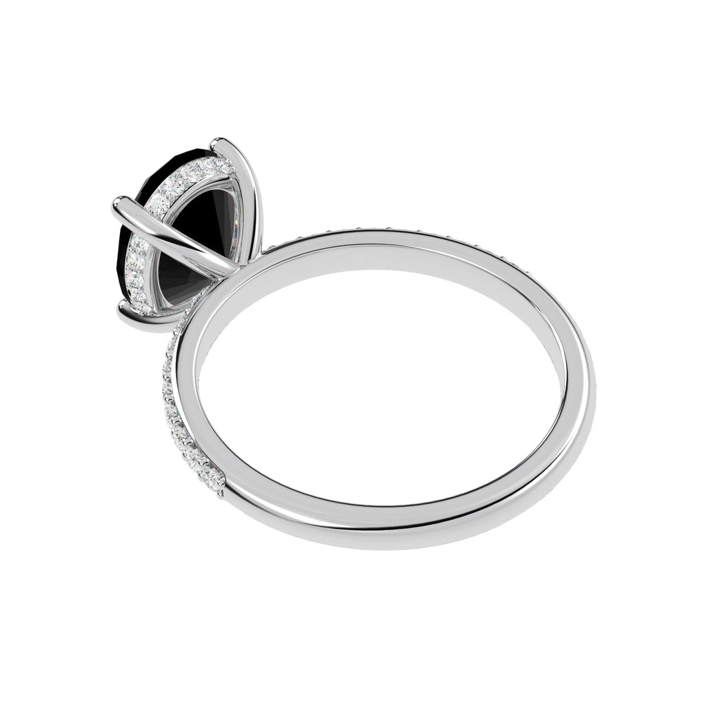 Oval Cut Black Diamond with Diamond Halo Engagement Ring 14K White Gold (4.27ct)