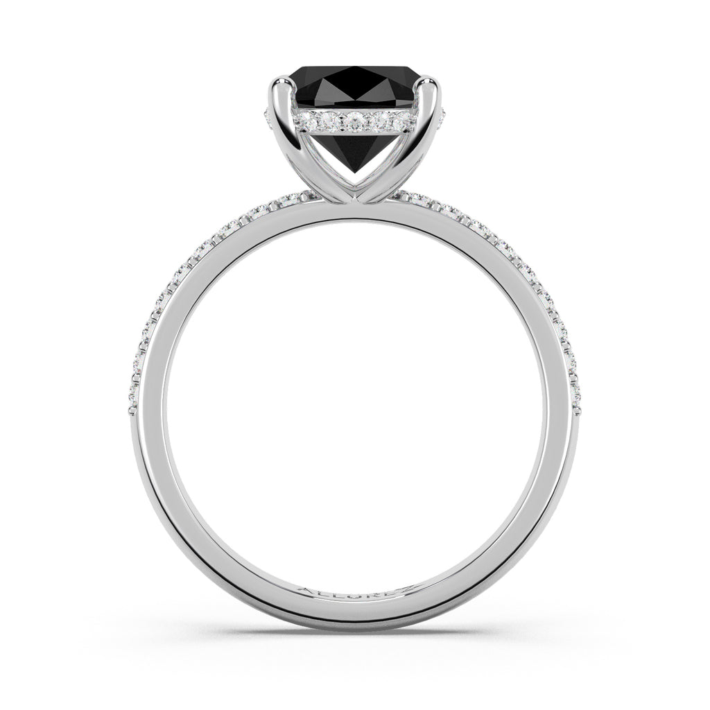 Oval Cut Black Diamond with Diamond Halo Engagement Ring 14K White Gold (4.27ct)