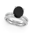 Oval Cut Black Diamond with Diamond Halo  Bridal Ring Set 14K White Gold (4.49ct)