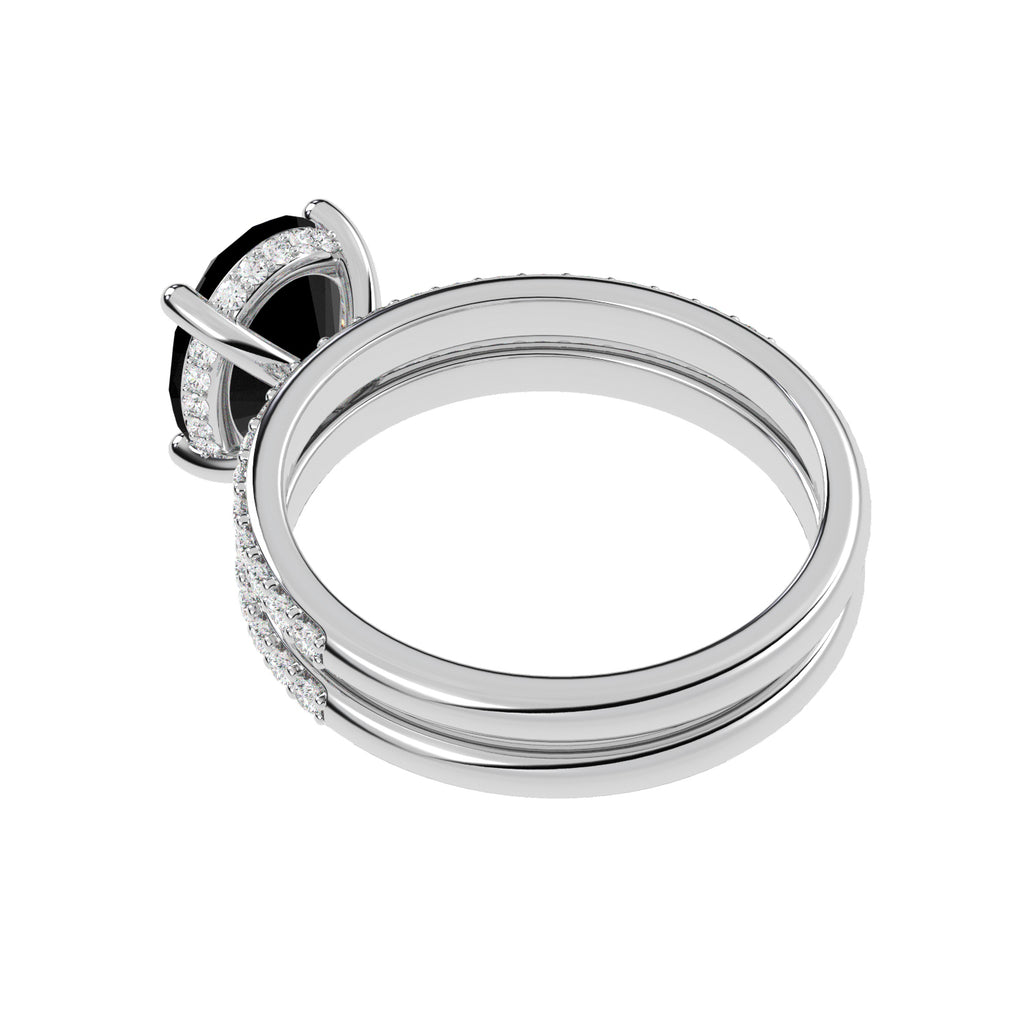 Oval Cut Black Diamond with Diamond Halo  Bridal Ring Set 14K White Gold (4.49ct)
