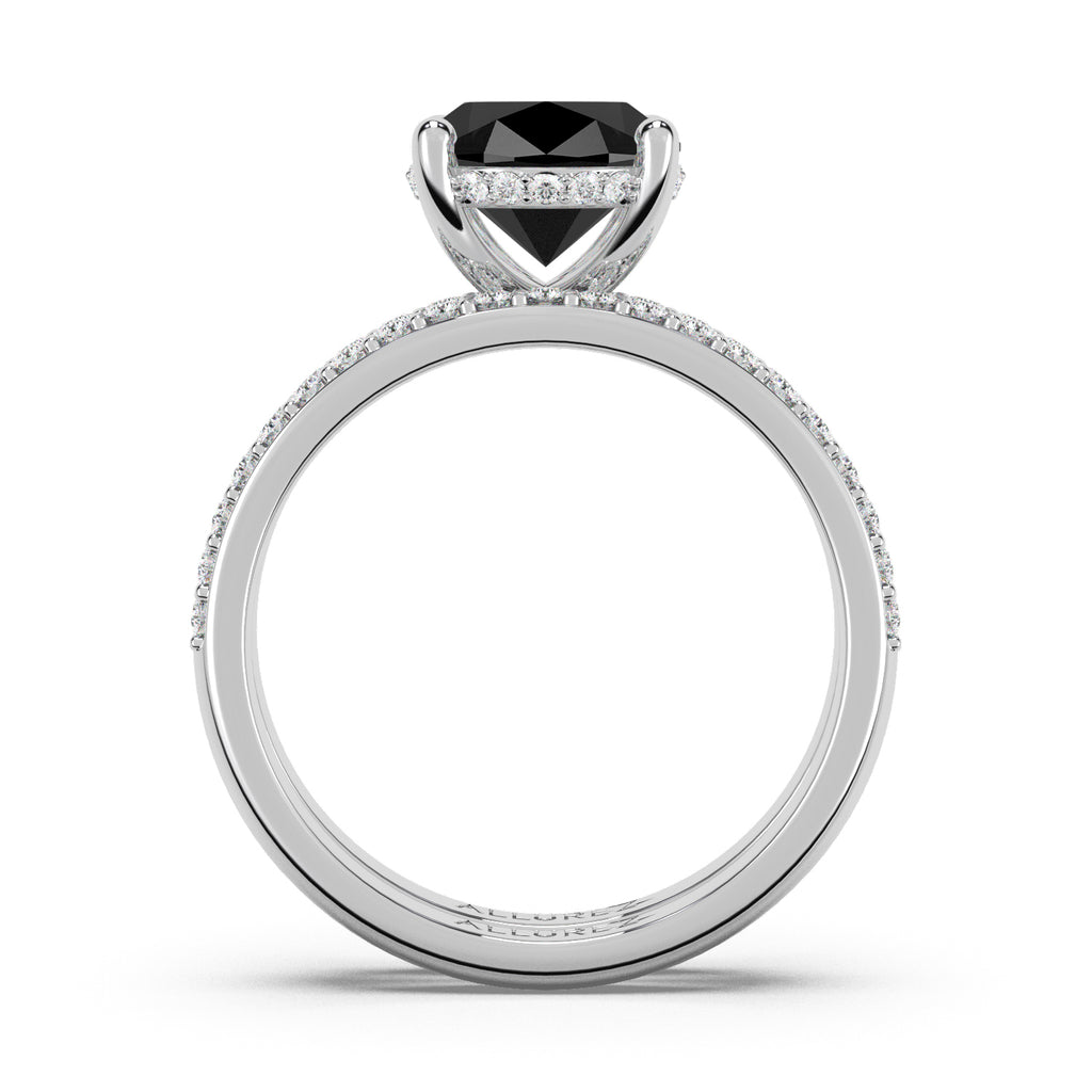 Oval Cut Black Diamond with Diamond Halo  Bridal Ring Set 14K White Gold (4.49ct)