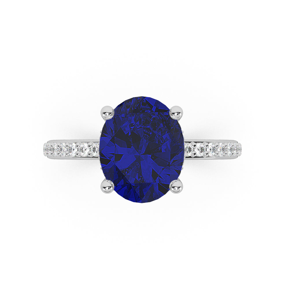 Oval Cut Blue Sapphire & Diamond Engagement Ring 14K White Gold (4.07ct)