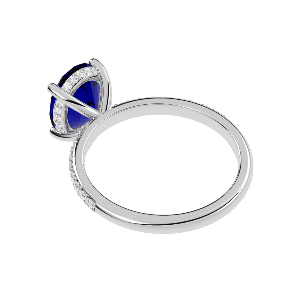 Oval Cut Blue Sapphire & Diamond Engagement Ring 14K White Gold (4.07ct)