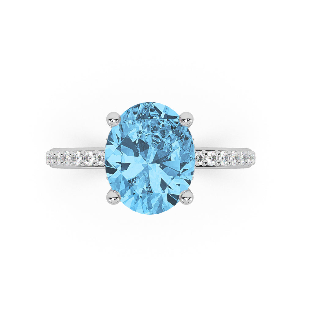 Oval Cut Blue Topaz with Diamond Halo Engagement Ring 14K White Gold (4.77ct)