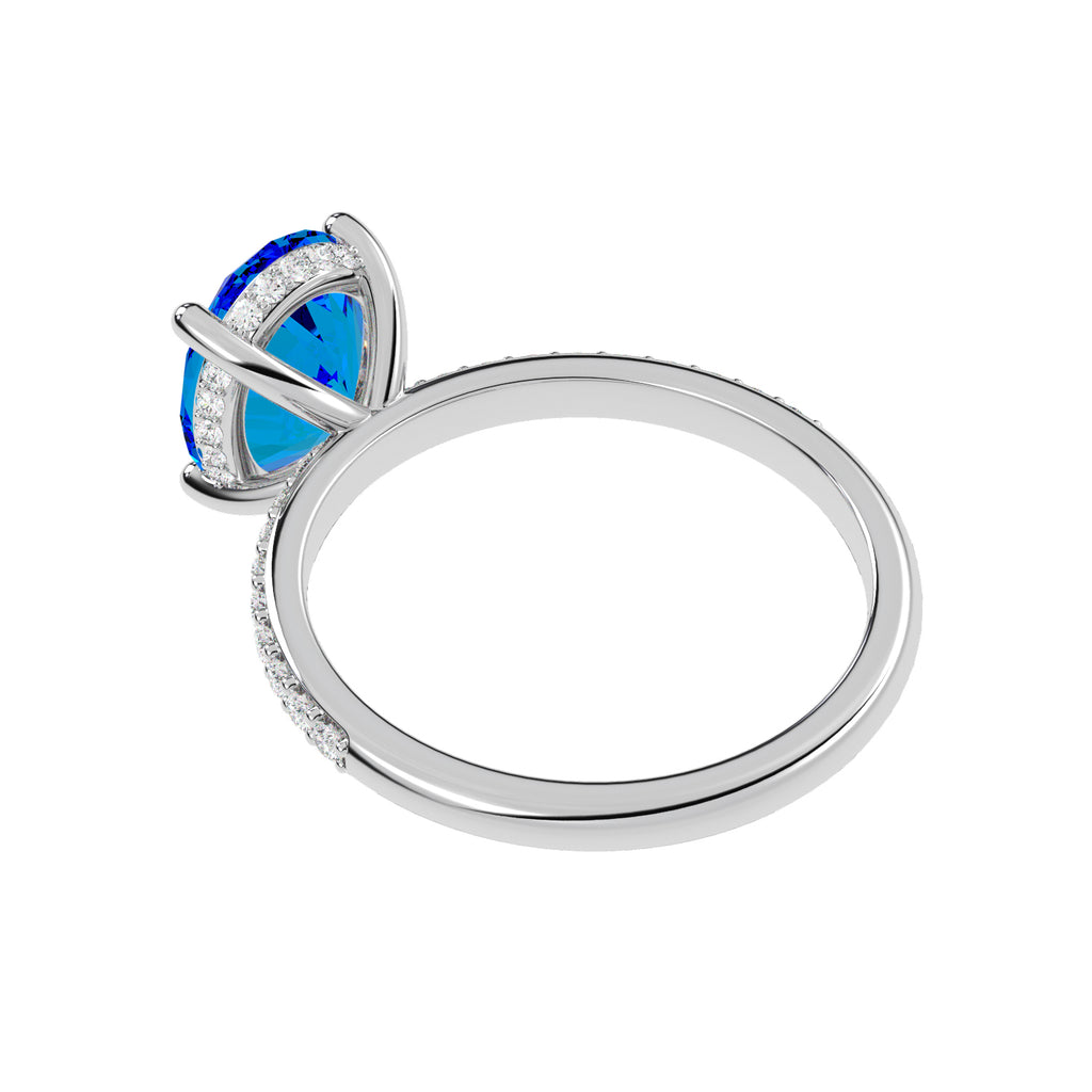 Oval Cut Blue Topaz with Diamond Halo Engagement Ring 14K White Gold (4.77ct)