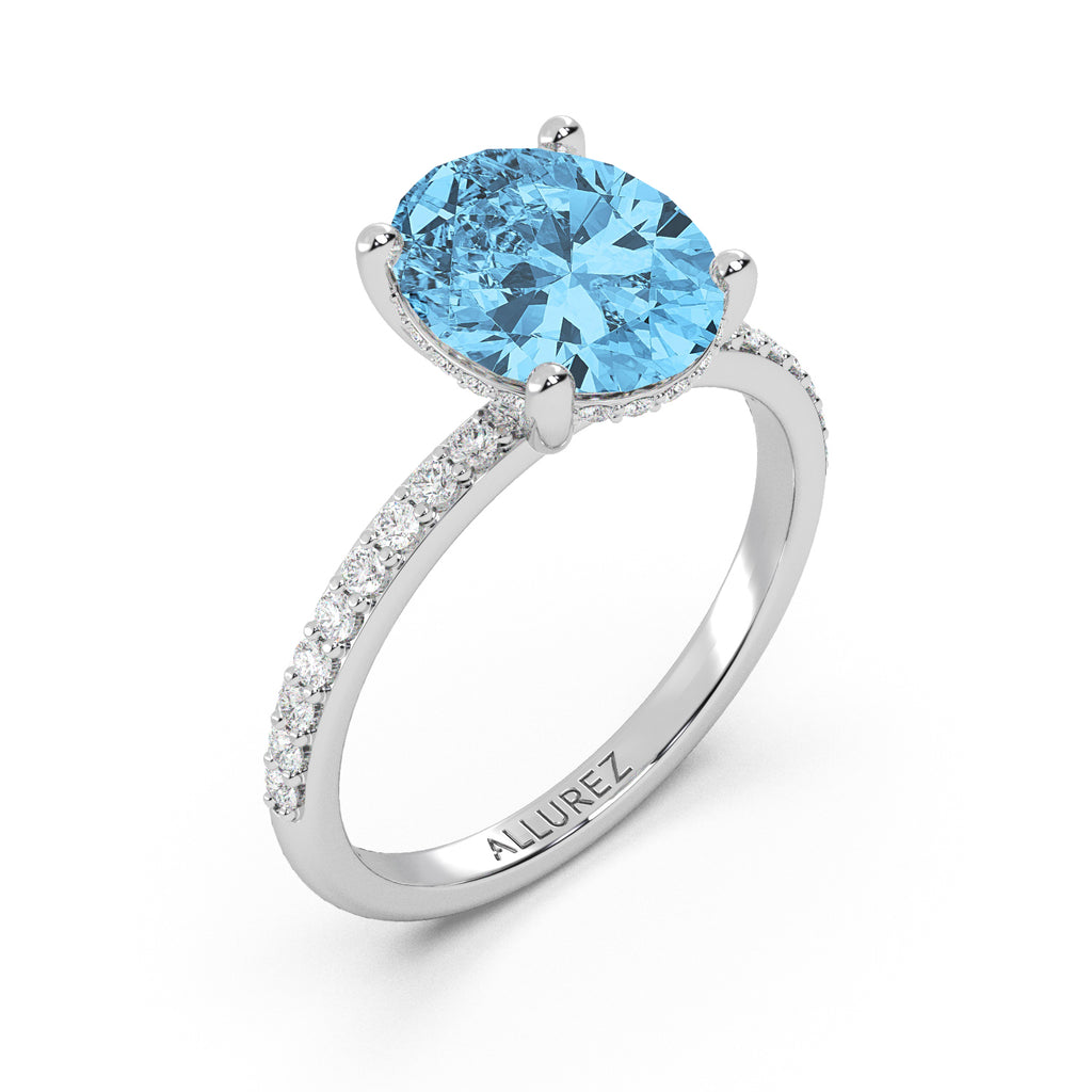Oval Cut Blue Topaz with Diamond Halo Engagement Ring 14K White Gold (4.77ct)