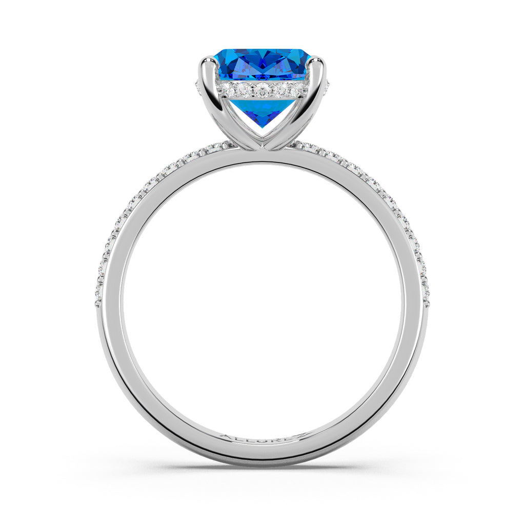 Oval Cut Blue Topaz with Diamond Halo Engagement Ring 14K White Gold (4.77ct)