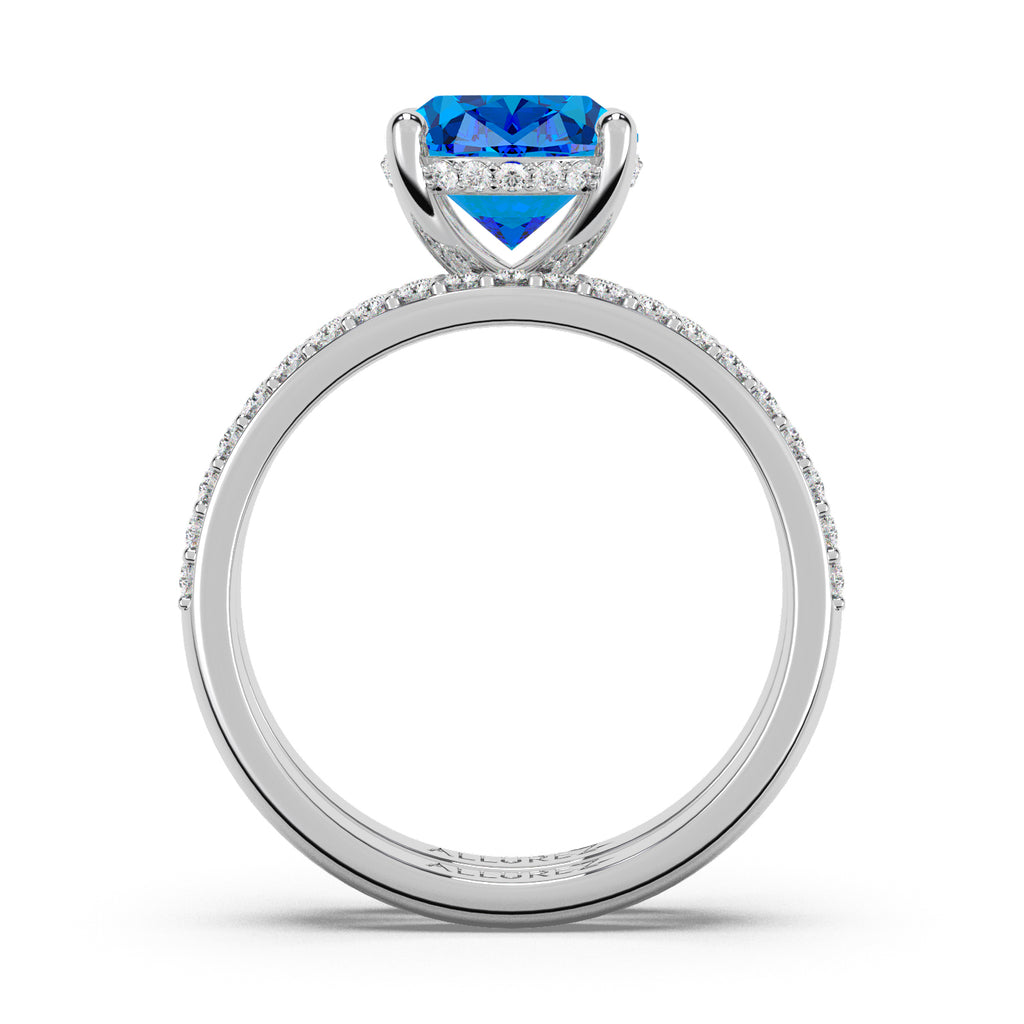 Oval Cut Blue Topaz with Diamond Halo Bridal Ring Set 14K White Gold (4.99ct)