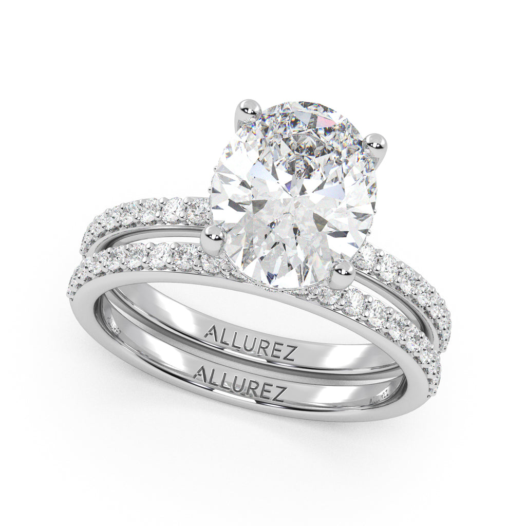Oval Cut Natural Diamond with Hidden Halo Bridal Ring Set 14K White Gold (4.49ct)