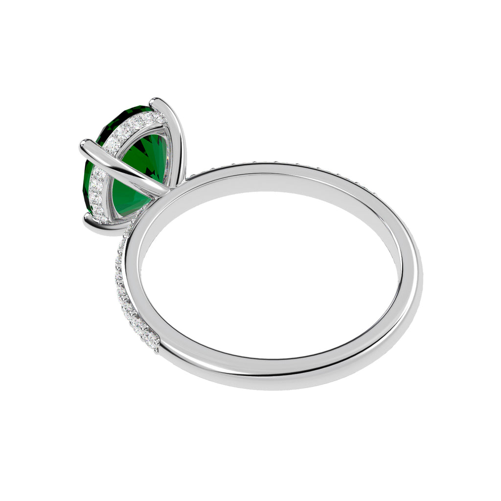 Oval Cut Emerald with Hidden Halo  Engagement Ring 14K White Gold (4.02ct)