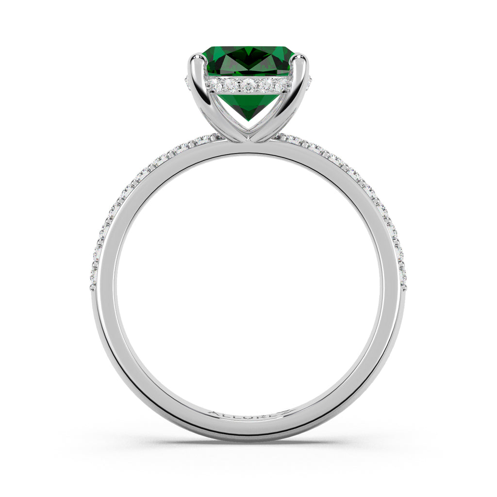 Oval Cut Emerald with Hidden Halo  Engagement Ring 14K White Gold (4.02ct)