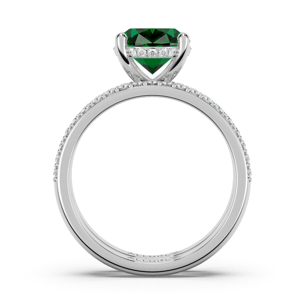 Oval Cut Lab Emerald with Hidden Halo Bridal Ring Set 14K White Gold (4.24ct)