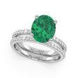 Oval Cut Emerald with Hidden Halo  Bridal Ring Set 14K White Gold (4.24ct)